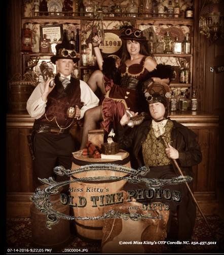 a group of people dressed in steampunk costumes - Miss Kitty's Old Time Photos and Gifts    Corolla Outer Banks NC