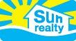 the sun realty logo is blue and yellow with a house in the middle .
