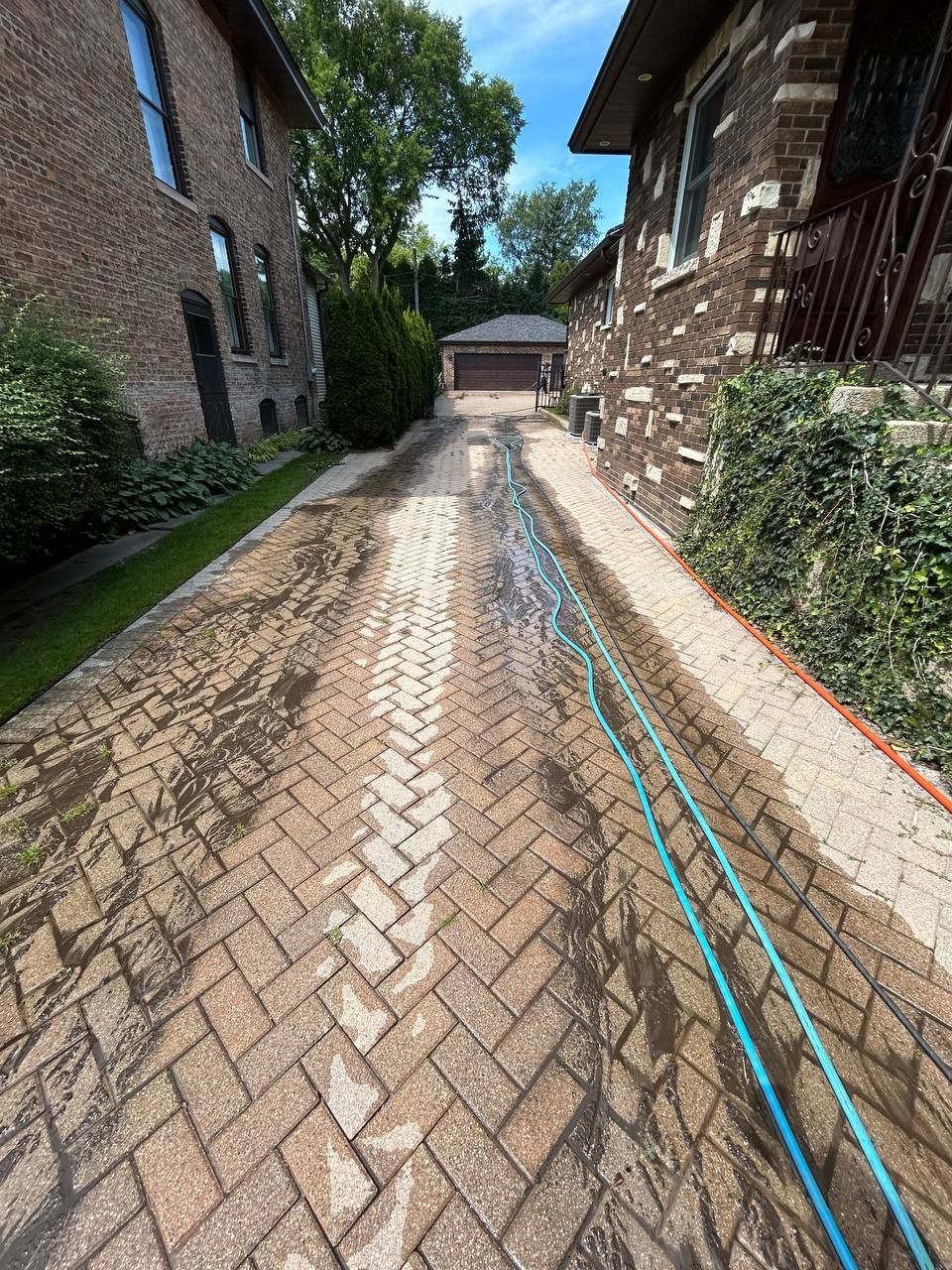 Picture of paver walkway cleaning done by the team of Peter's Paver Restoration.  
