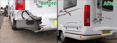 Before and After pictures of motorhome bumper damage