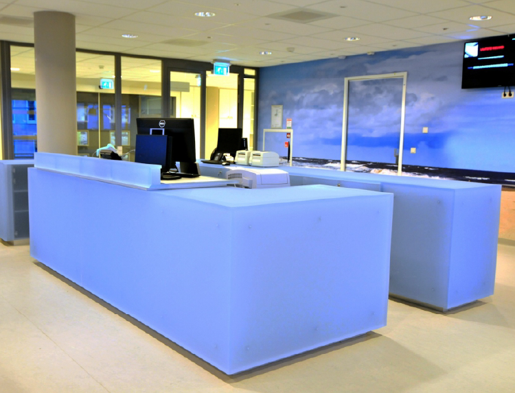 A store with a large picture of a woman on the wall