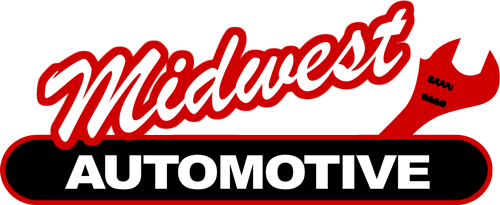 Logo for Midwest Automotive, featuring text and a wrench graphic in red and white.