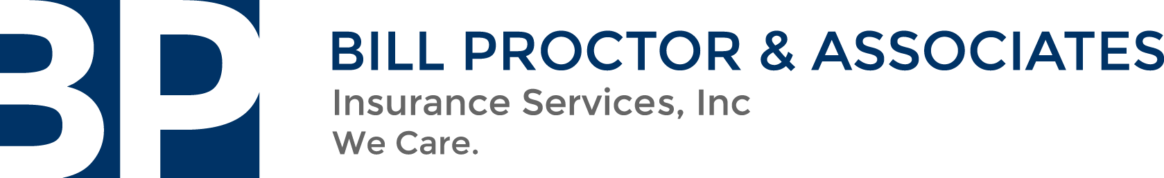 Logo for Bill Proctor & Associates, Insurance Services, Inc., with blue BP initials and text in a matching color.