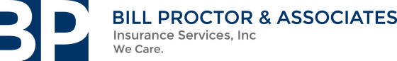Logo for Bill Proctor & Associates, Insurance Services, Inc., with blue BP initials and text in a matching color.