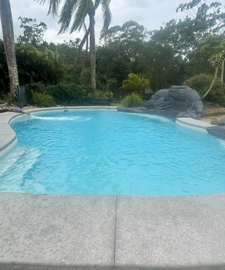 A Large Swimming Pool Surrounded by Trees and Palm Trees — Wild Water Delivery in Peachester, QLD