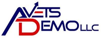 Logo for AVETS DEMO LLC: blue and red text, arrow pointing up.