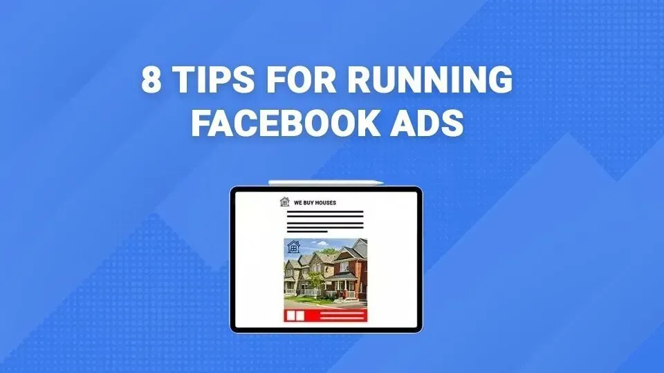 A tablet with a facebook ad on it on a blue background.