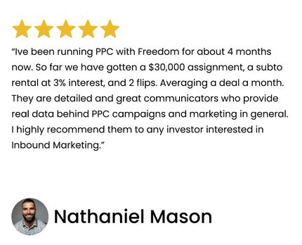 Customer testimonial with five stars, text and photo of Nathaniel Mason.