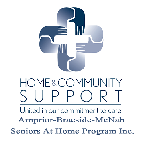 A logo for home and community support united in our commitment to care
