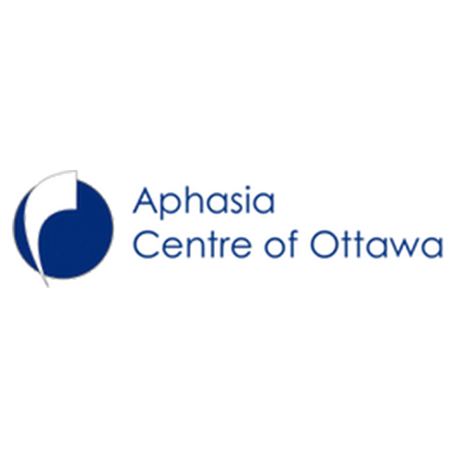 The logo for the aphasia centre of ottawa is blue and white.