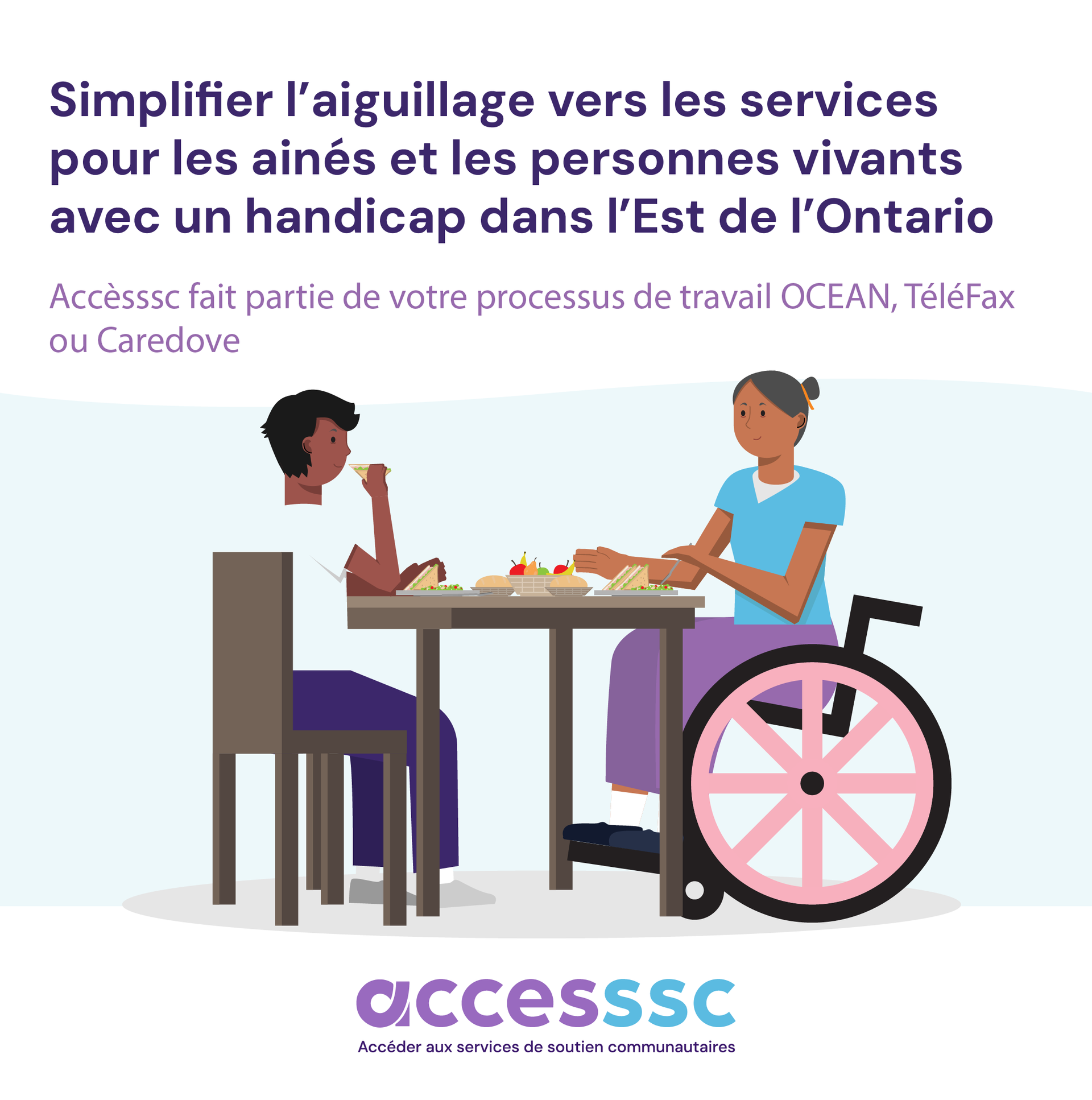 Une femme en fauteuil roulant est assise à une table avec un homme.