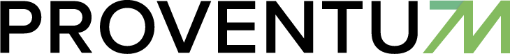 Logo PROVENTUM : texte noir avec un « M » vert.
