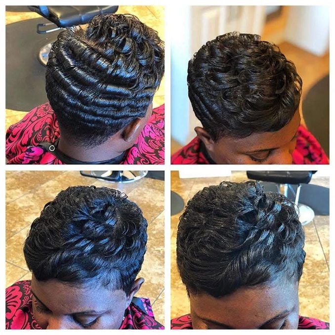 Four-panel collage: Close-up of a person with short, wavy dark hair.