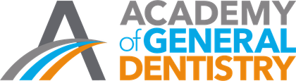 Logo for the Academy of General Dentistry: gray "A" with blue and orange arcs and text "ACADEMY of GENERAL DENTISTRY."