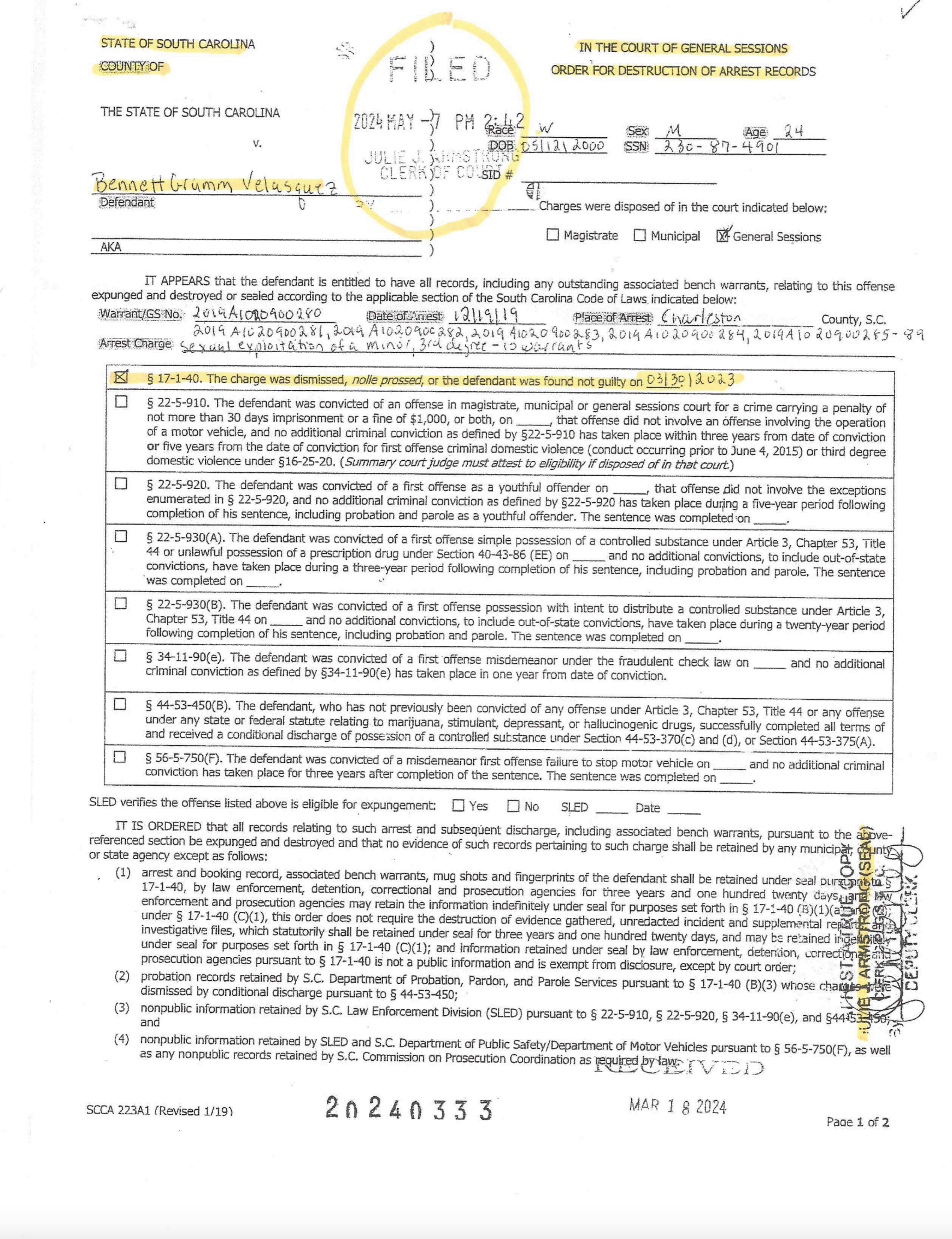 Form with yellow highlighting and text.