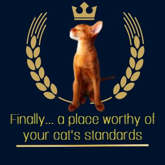 logo of a cat with a crown and laurels