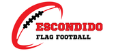 Escondido Flag Football logo: red football shape with black laces, and red "Escondido Flag Football" text.