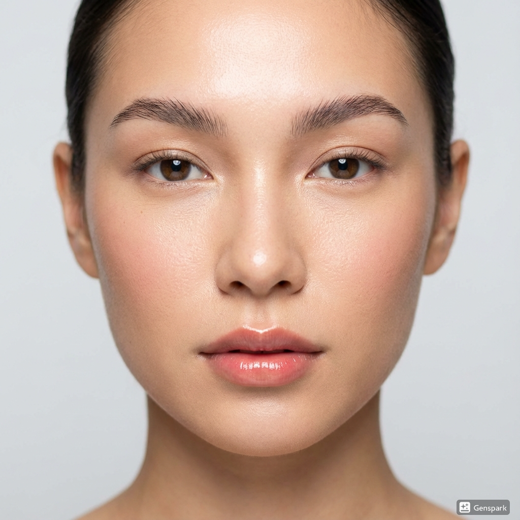 Close-up of a person with dark hair and brown eyes, looking at the viewer. Soft, natural-looking makeup.