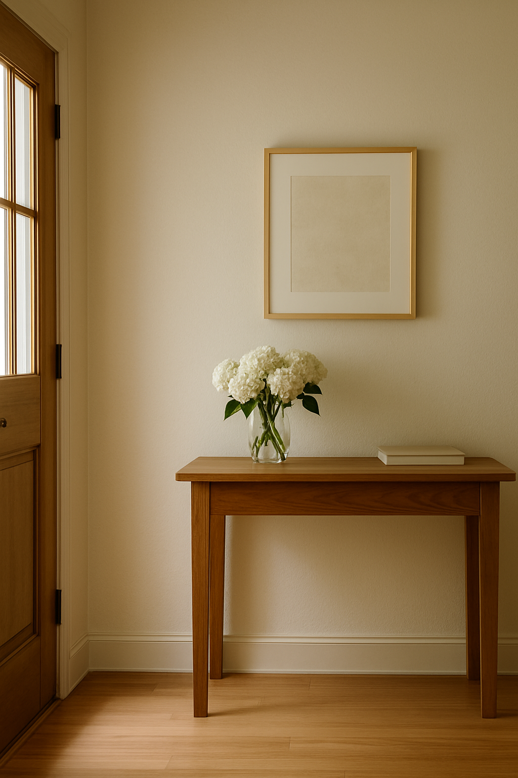 “Front door entryway of a Maryland home with soft light”