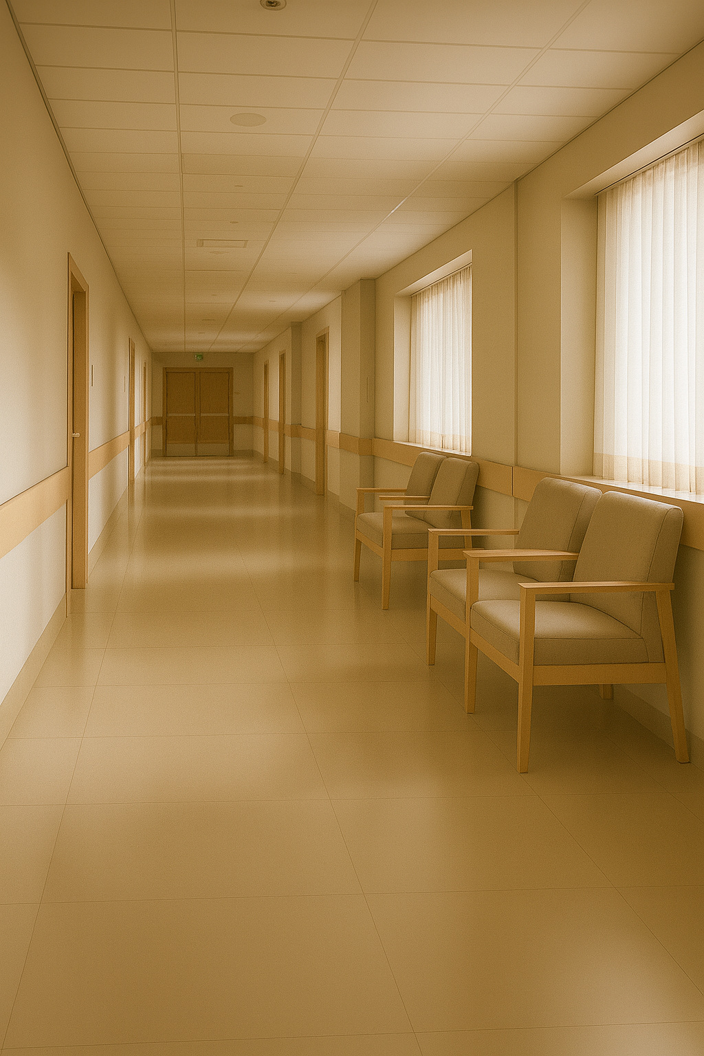 “Quiet corridor near a Maryland hospital family waiting area”