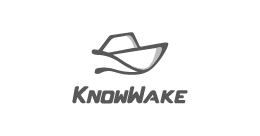 a logo for a company called knowwake with a boat on it