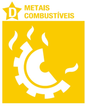 A yellow square sign with a white gear icon, flames, and the text 