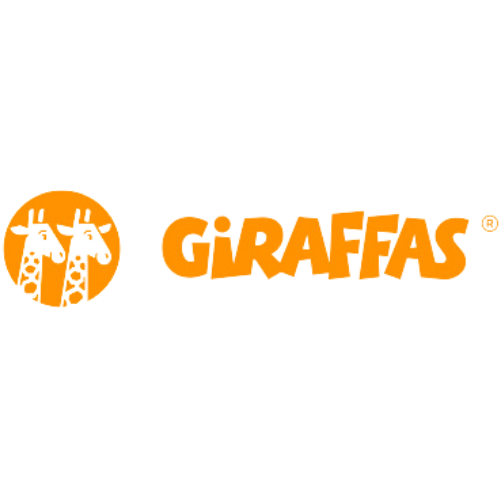 Um logotipo para girafas com duas girafas em um círculo laranja