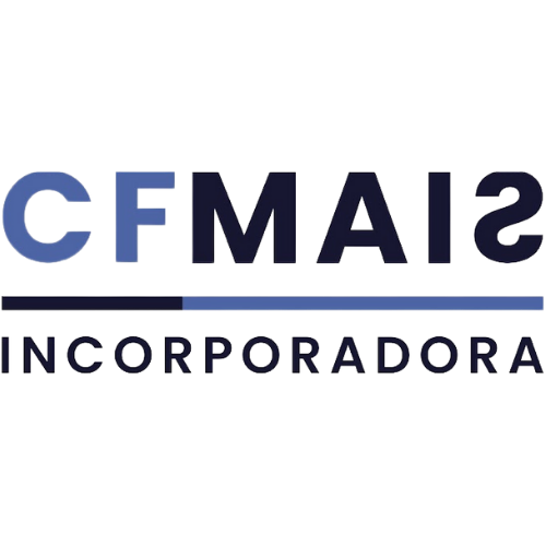 O logotipo da cfma12 incorporadora é azul e preto.