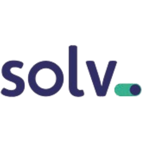 Um logotipo azul e verde para uma empresa chamada solve.