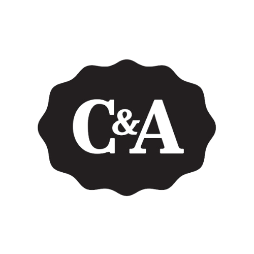 Um logotipo preto e branco para c & a em um fundo branco.