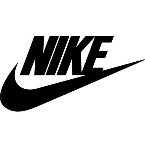 Um logotipo da Nike em preto e branco sobre um fundo branco.