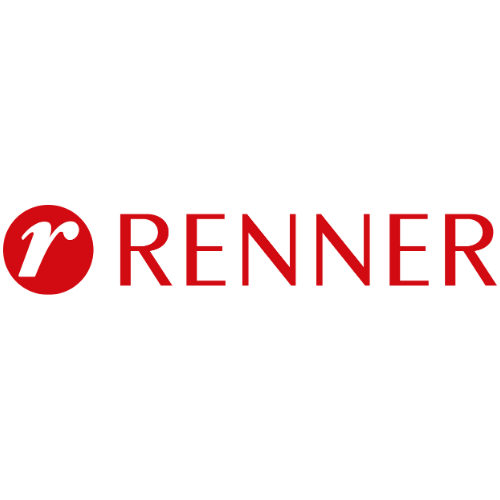 O logotipo da renner é vermelho e branco em um fundo branco.