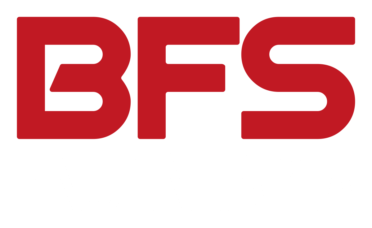 O logotipo da bfs é vermelho e branco em um fundo branco.