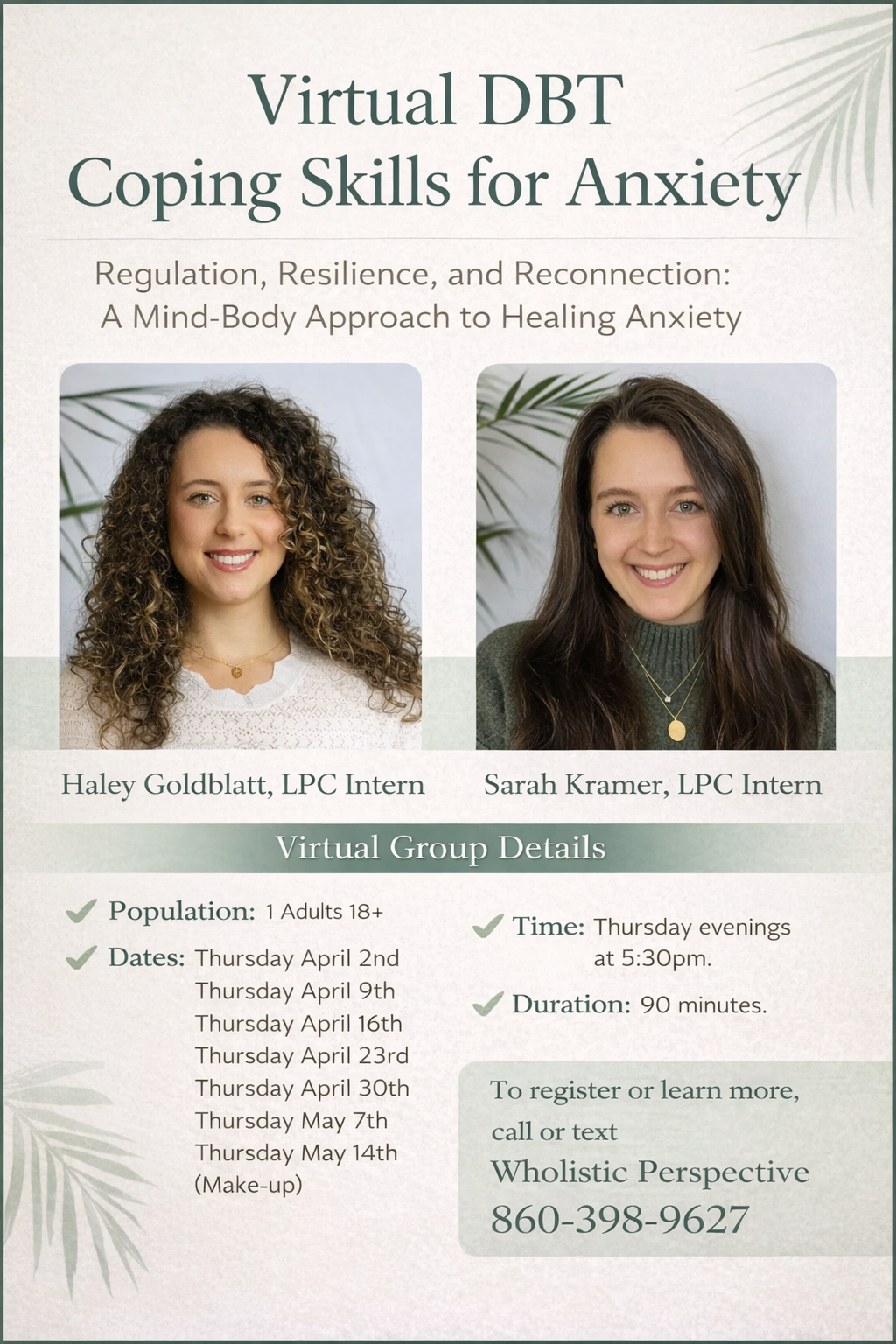 Flyer for an Interpersonal Exploration & Skills Group, with headshots, group details, and contact info.