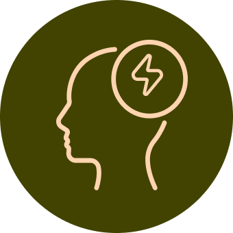 Silhouette head with lightning bolt icon, green background.