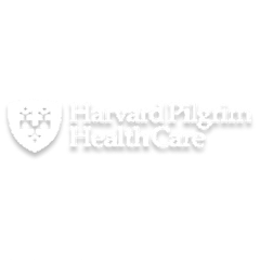 Harvard Pilgrim Health Care logo: white shield and text on gray background.