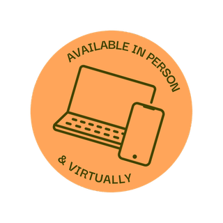 Orange circle with a laptop and phone, text reads 