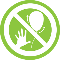 A green circle with a hand and a balloon in it.