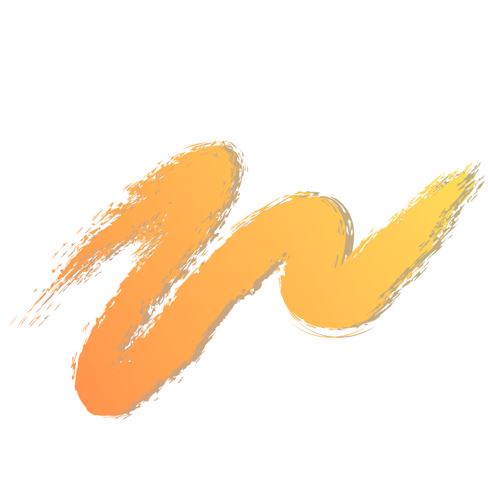 Orange brushstroke logo on a white background
