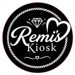 Black circular logo with white rope border, diamond icon, heart, and the words “Remi’s Kiosk.”