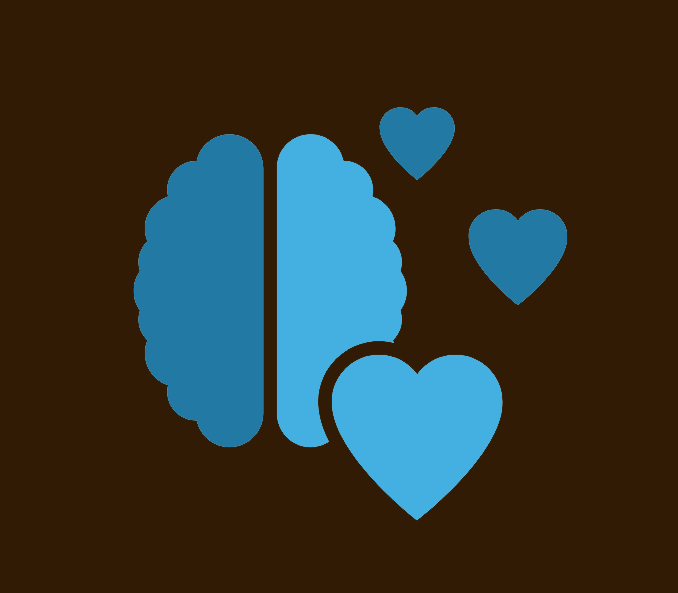 Icon of a brain with heart shapes around it