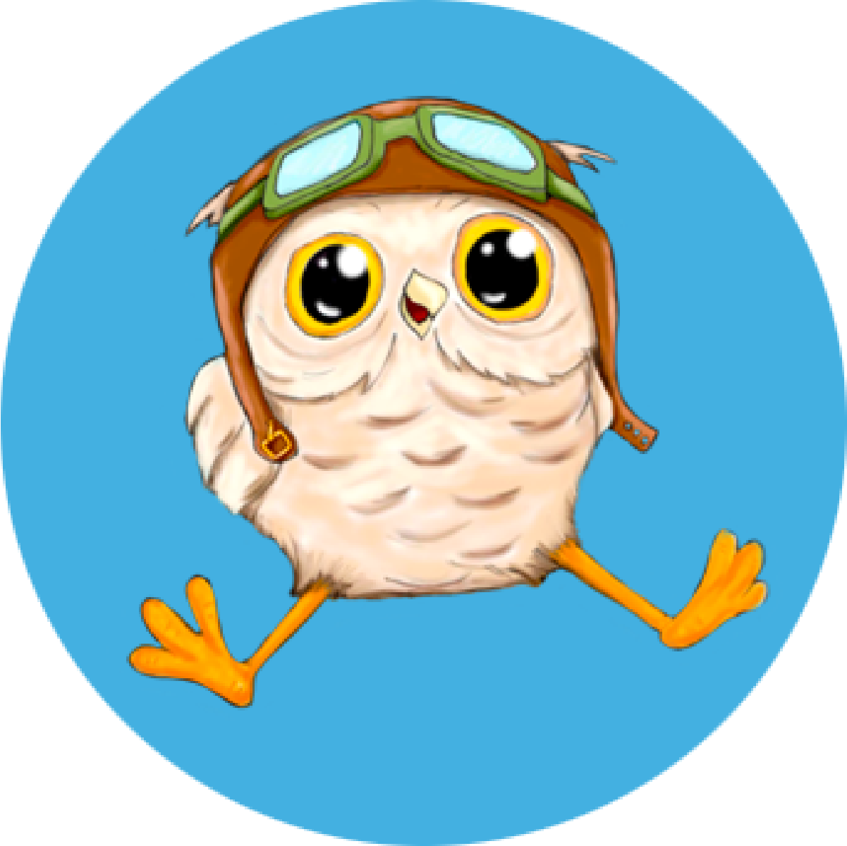 Illustrated burrowing owl wearing old-fashioned aviator hat and goggles