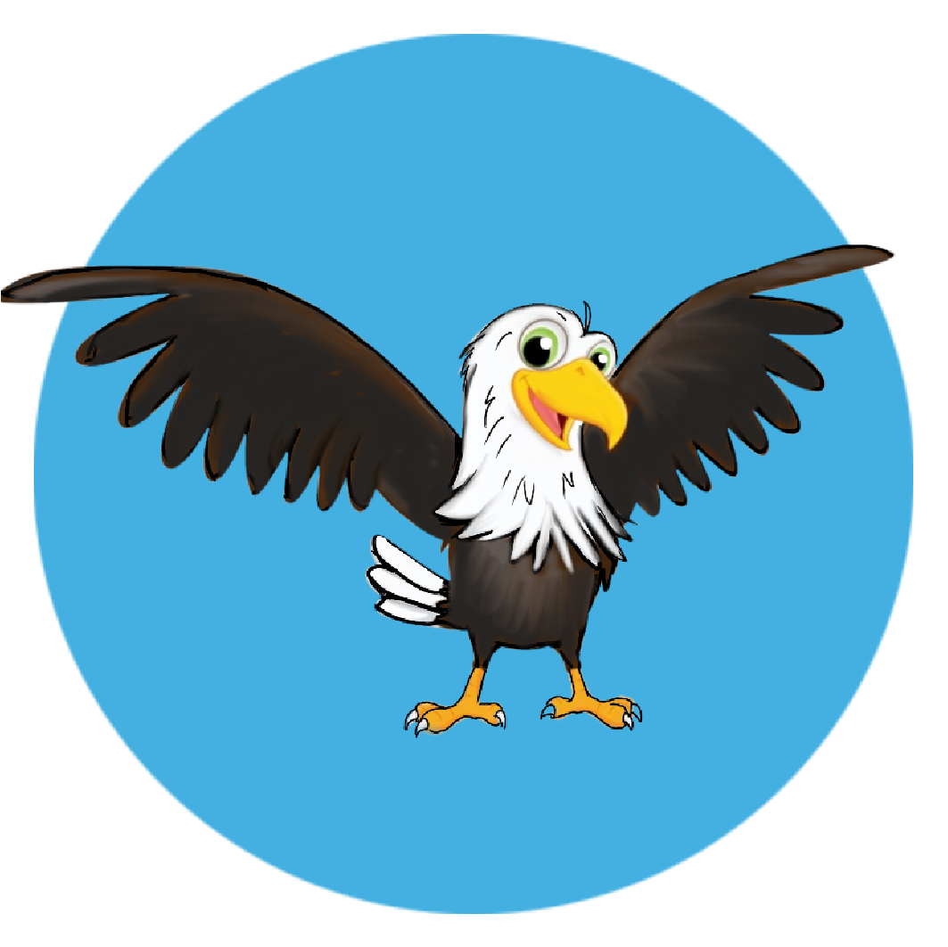 Illustrated bald eagle standing with wings spread out to either side