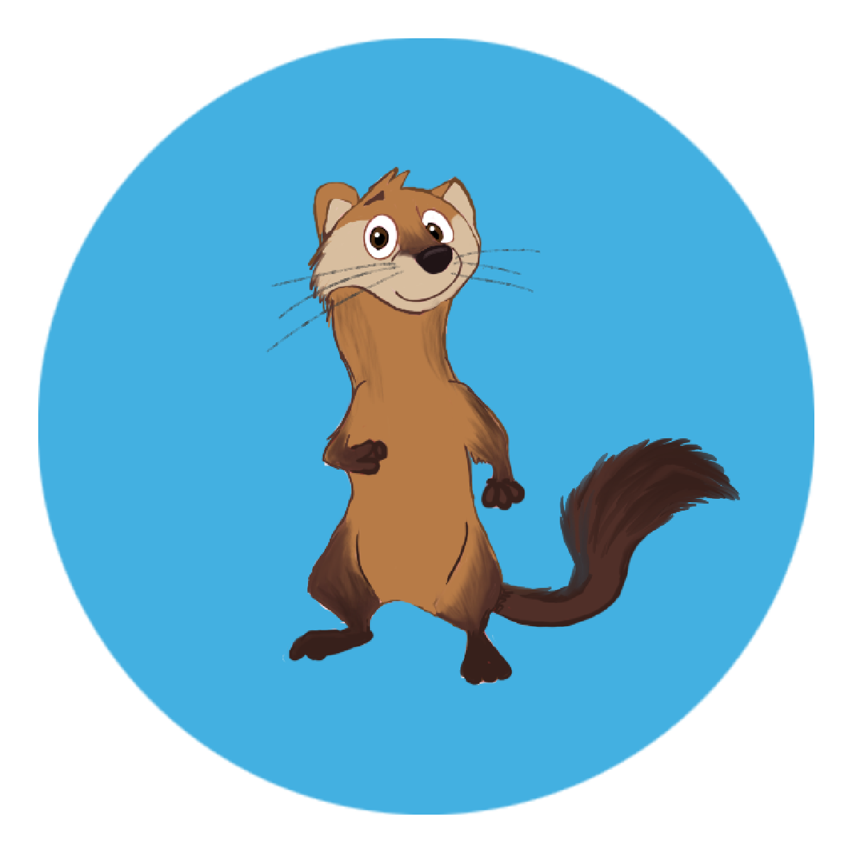 Illustrated black footed ferret standing on hind legs