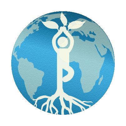 Mindful Me world icon overlayed by human figure doing tree pose 