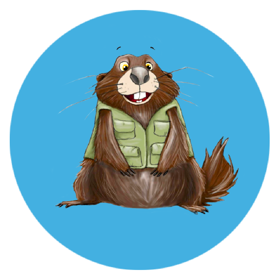 Illustrated marmot wearing a green fishing vest