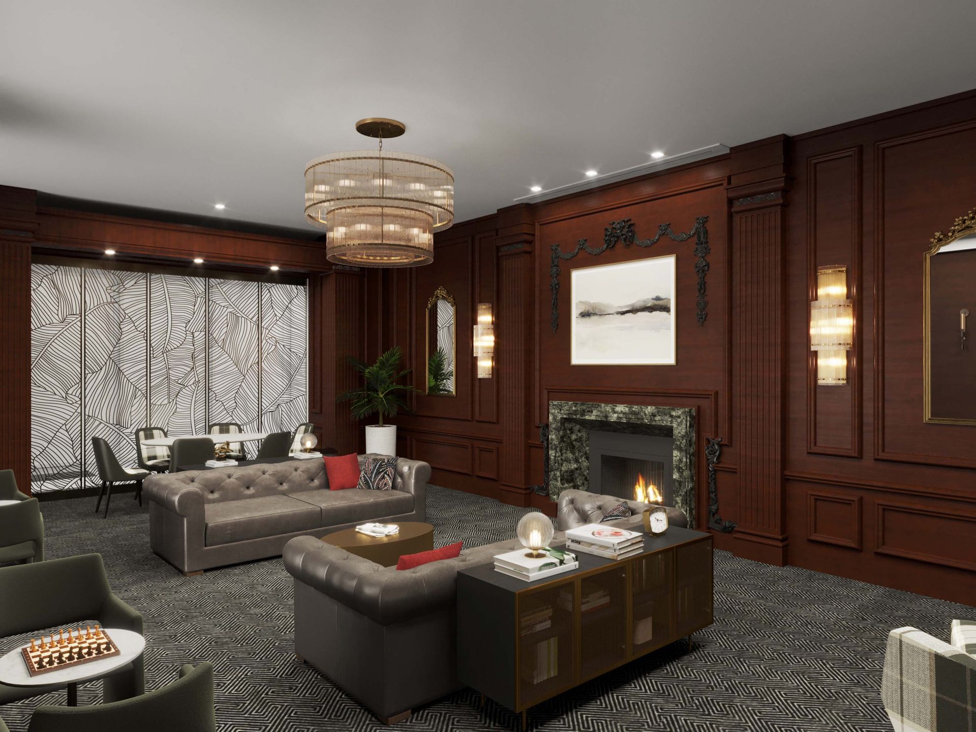 A room filled with furniture and a fireplace at The Belmont by Reside.