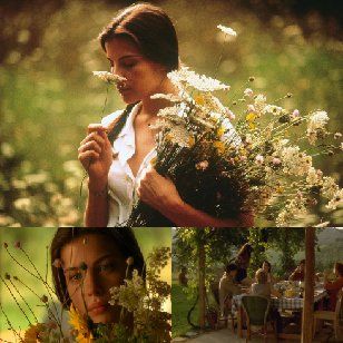 A woman is holding a bouquet of flowers in her hands