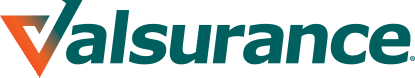 Valsurance logo with teal and orange text and abstract checkmark icon
