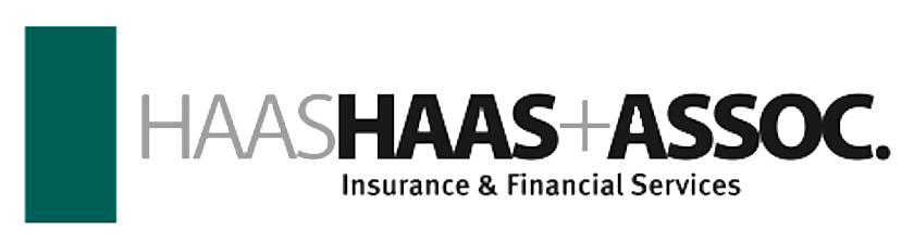 HAAS+ASSOC. logo with teal vertical bar and gray/black text, “Insurance & Financial Services” below